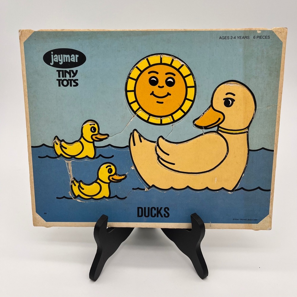 Vintage Jaymar Tiny Tots Ducks Wooden Inlay Puzzle 6 Piece Mary Warren Assoc